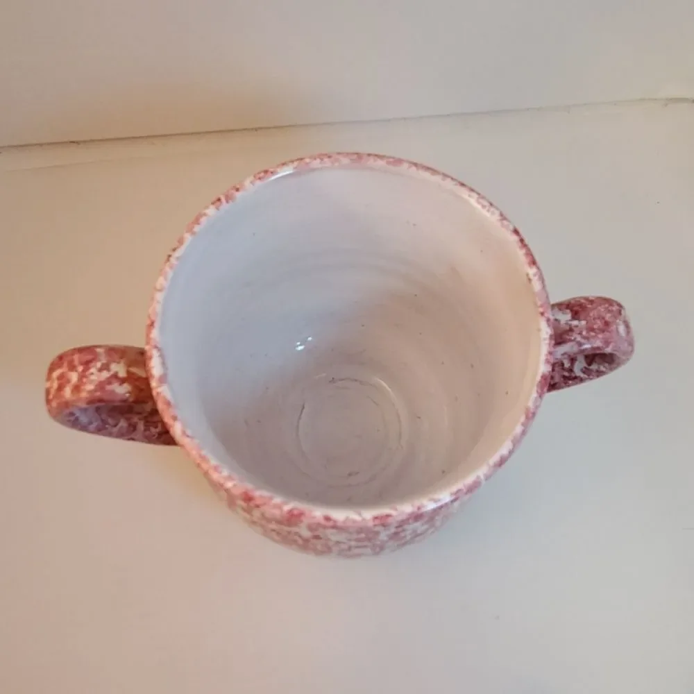 RARE Pink & White Vintage Clay Sugar & Creamer Set